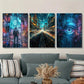 3pcs Depicting a Cyberpunk Futuristic Cityscape, Metal Print Ready to Hang Art
