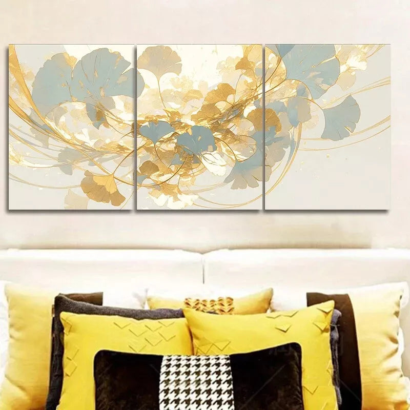 3pcs Ginkgo Biloba Colorful Abstract   Wall Art Set Canvas Framed 40x60cm - High Quality Print 100% Australian Made Wall Canvas Ready to Hang