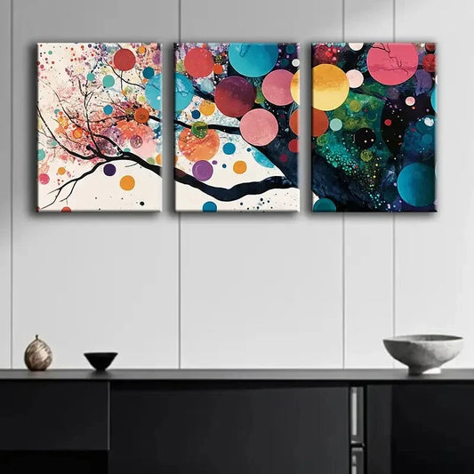 3pcs Colorful Trees with Circles Beauty Perfect Wall Art Set Canvas Framed 40x60cm - High Quality Print 100% Australian Made Wall Canvas Ready to Hang
