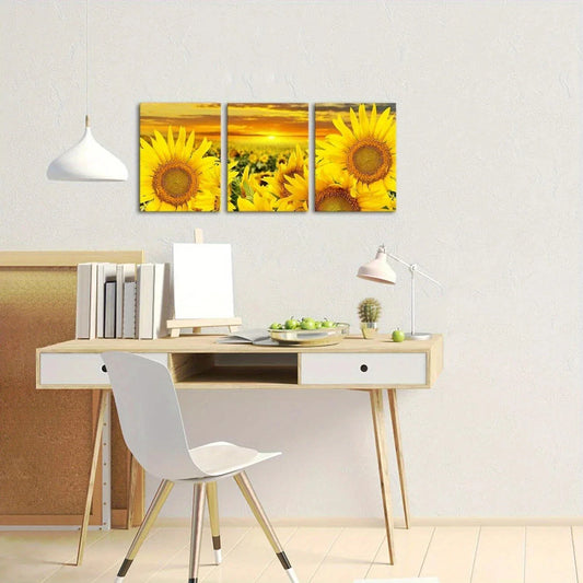 3pcs Sunflower Yellow Flower Sunrise Metal Print Ready to Hang Art