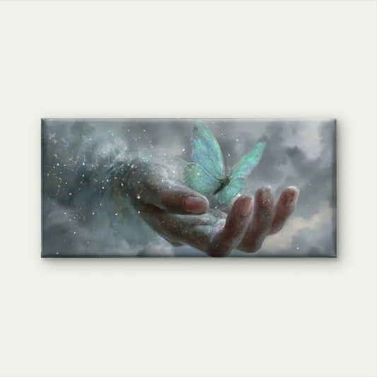 Luminous Butterfly & Floral Wall Art Canvas Office Home Room Framed 80x45cm