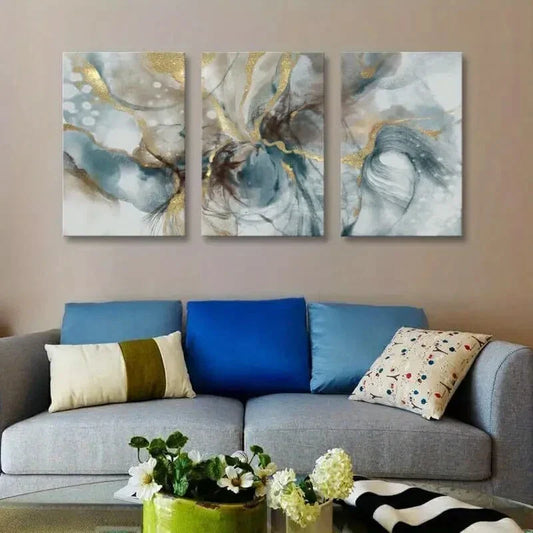 3pcs Watercolor Painting Marble Vortex Metal Print Ready to Hang Art