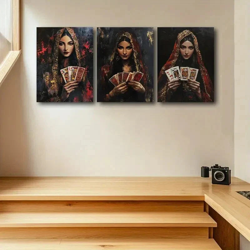 3pcs The Woman with the Card Metal Print Ready to Hang Art