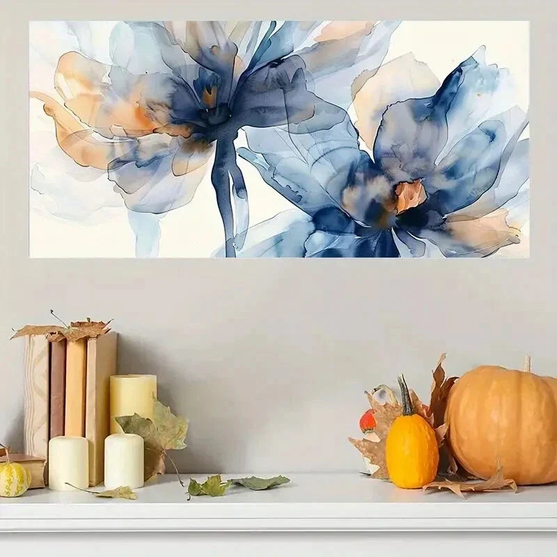 Vibrant Blue, Orange & White Wall Art Canvas Office Home Room Framed 120x60cm