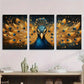 3pcs Elegant Golden Peacock Luxurious Metal Print Ready to Hang Art