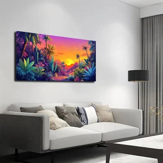 Vibrant Tropical Landscape Wall Art Canvas Office Home Room Framed 120x60cm