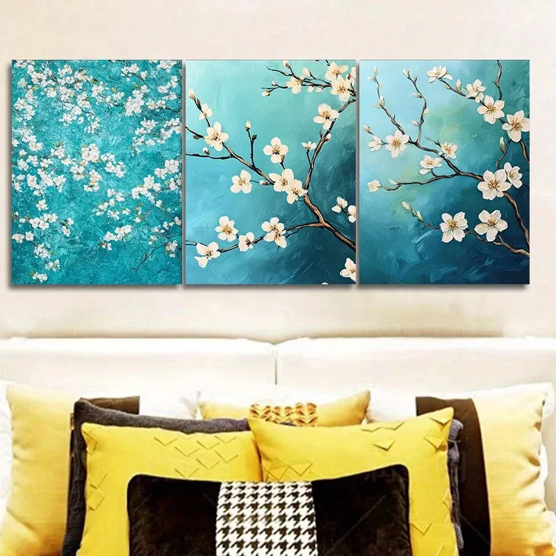 3pcs Green And White Blooming Almond Trees  Wall Art Set Canvas Framed 40x60cm - High Quality Print 100% Australian Made Wall Canvas Ready to Hang
