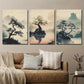 3pcs Vintage Japanese Abstract Plants and Trees Metal Print Ready to Hang Art