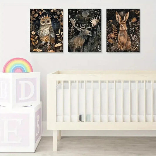 3pcs  Enchanted Forest Animals Metal Print Ready to Hang Art