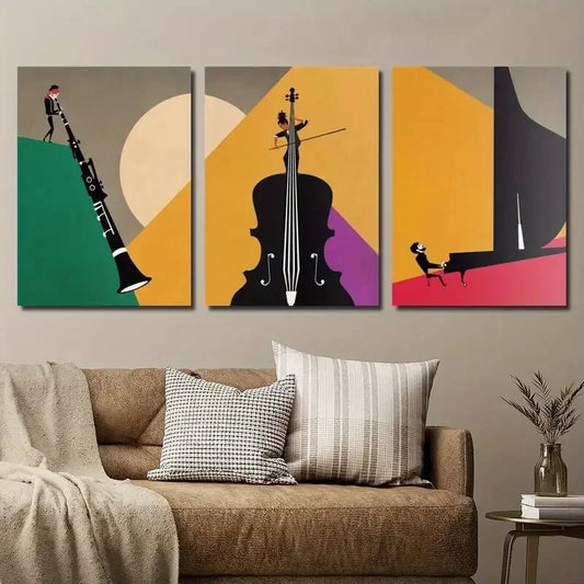 3pcs Colorful Geometric Music Saxophone Guitar Metal Print Ready to Hang Art