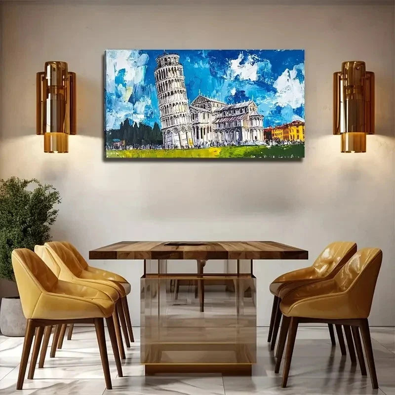 White Pisa Leaning Tower Wall Art Canvas Office Home Room Framed 120x60cm