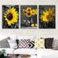 3pcs Sunflower and Elk Natural Style Black & White Metal Print Ready to Hang Art
