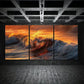 3pcs Beach Waves Orange Water Metal Print Ready to Hang Art
