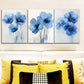 3pcs Blue Flowers In White Background Floral Metal Print Ready to Hang Art
