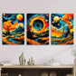 3pcs   Vibrant Mountain Lake Sunset, Cosmic Sky, Art Metal Print Ready to Hang Art