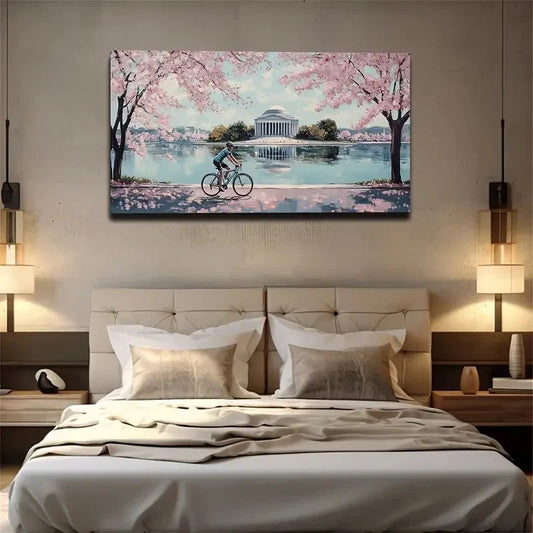 Rider Under The Cherry Tree Wall Art Canvas Office Home Room Framed 120x60cm