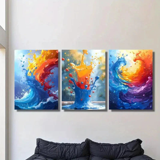 3pcs Colorful painting, paint splash mural, Metal Print Ready to Hang Art