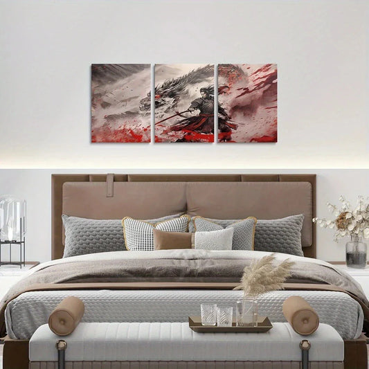3pcs Japanese Samurai and Black Dragon Metal Print Ready to Hang Art
