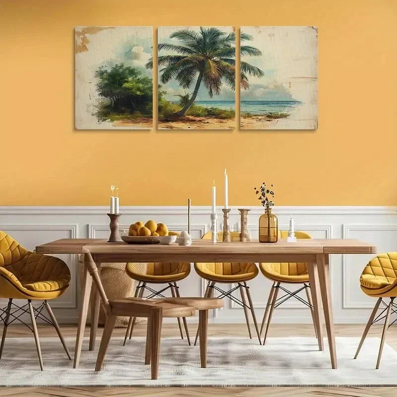 3pcs Vintage Botanical Palm Tree Metal Print Ready to Hang Art