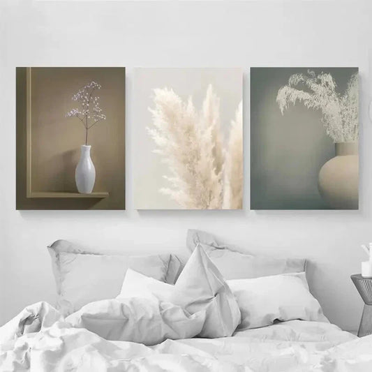 3pcs Nordic Minimalist Style Pampas Grass Metal Print Ready to Hang Art