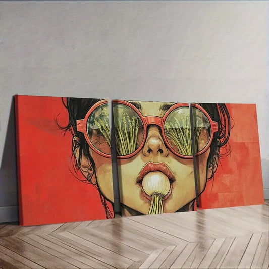 3pcs She Had An Onion In Her mouth Wall Art Set Canvas Framed 40x60cm - High Quality Print 100% Australian Made Wall Canvas Ready to Hang