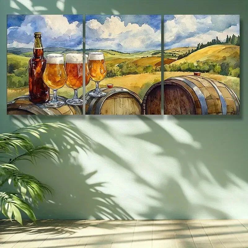 3pcs Wine glass, wine Art Painting  Metal Print Ready to Hang Art