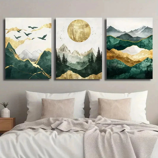 3pcs Abstract Golden Mountain Creative Metal Print Ready to Hang Art