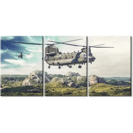 3pcs Heavy-Lift Helicopter Military Aircraft, Metal Print Ready to Hang Art