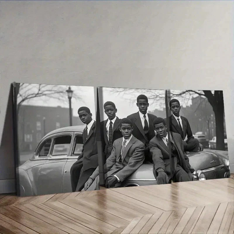 3pcs The black teenager was in an old car Wall Art Set Canvas Framed 40x60cm - High Quality Print 100% Australian Made Wall Canvas Ready to Hang