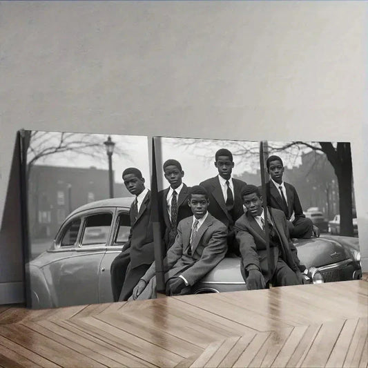 3pcs The black teenager was in an old car Wall Art Set Canvas Framed 40x60cm - High Quality Print 100% Australian Made Wall Canvas Ready to Hang