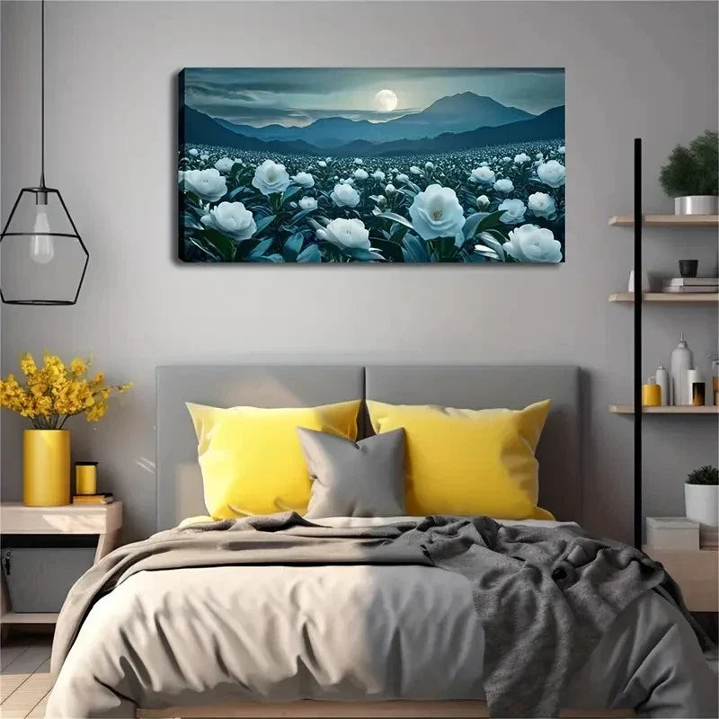 Round Moon Hanging High Below Wall Art Canvas Office Home Room Framed 120x60cm