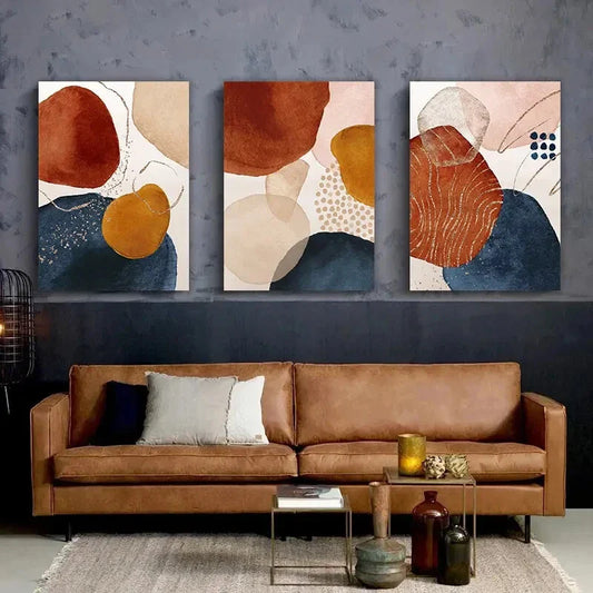 3pcs Abstract Watercolor Brown Orange Blue Metal Print Ready to Hang Art