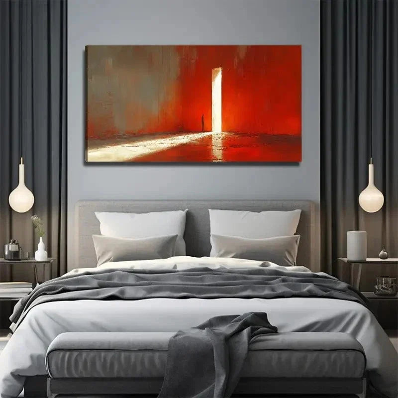 Doorway Art In Vibrant Red Wall Art Canvas Office Home Room Framed 120x60cm