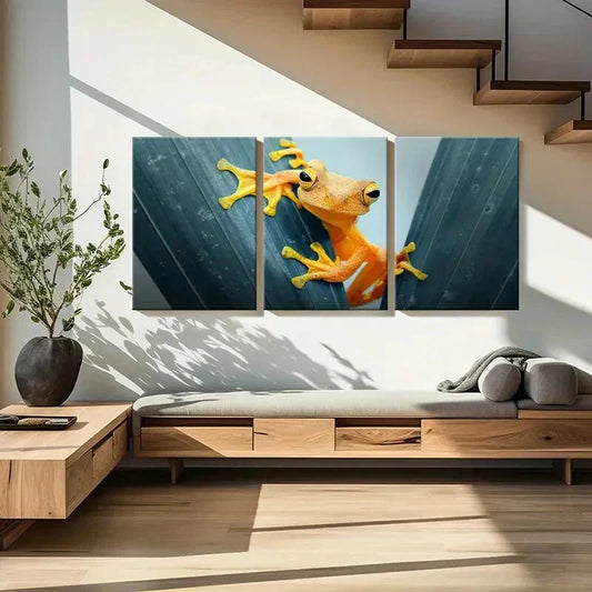 3pcs Yellow Tree Frog Metal Print Ready to Hang Art