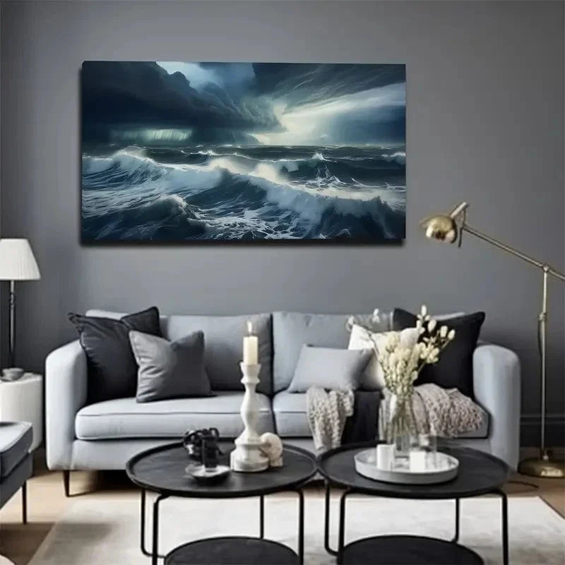 Elegant Wave Design Wall Art Canvas Office Home Room Framed 80x45cm