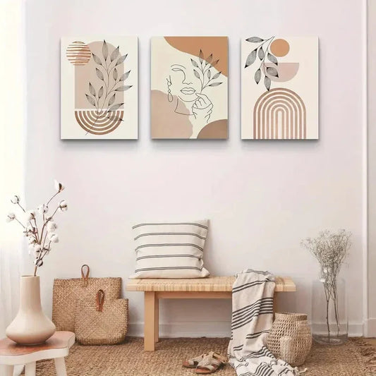 3pcs Neutral Abstract Geometric Metal Print Ready to Hang Art
