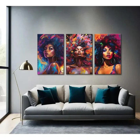 3pcs African American Women  Metal Print Ready to Hang Art