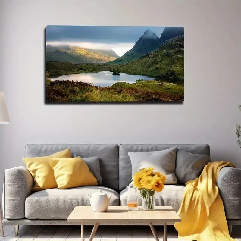 Autumn Mountain River Wall Art Canvas Office Home Room Framed 80x45cm