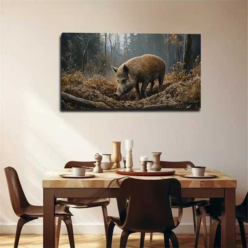 A Cute Wild Boar Interior Wall Art Canvas Office Home Room Framed 120x60cm