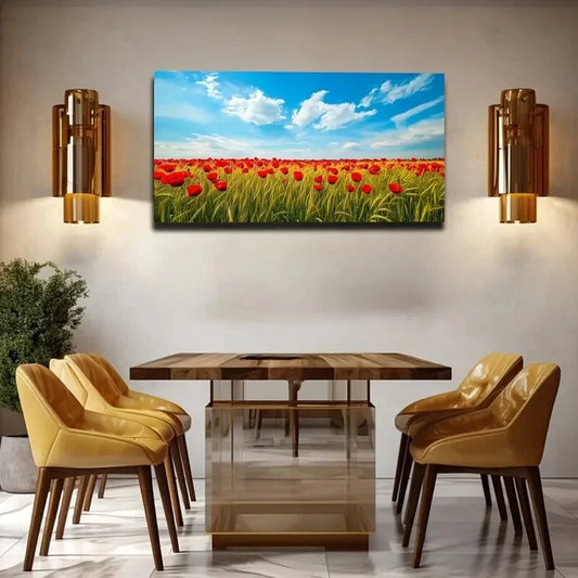 Vibrant Red Poppies Wheat Field Wall Art Canvas Office Home Room Framed 120x60cm