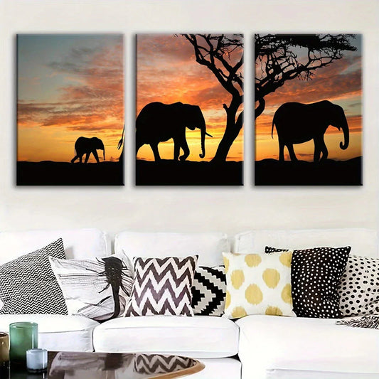 3pcs Elephant Friends And Family Metal Print Ready to Hang Art