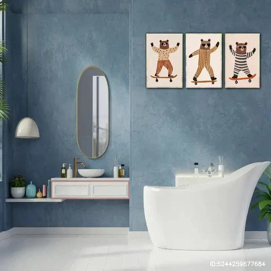 3pcs Fun Bear Mural Animal Portrait Art Poster Metal Print Ready to Hang Art