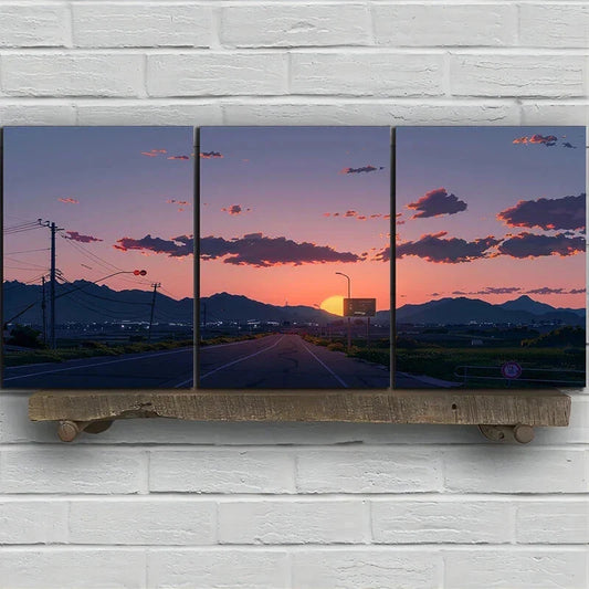 3pcs Sunset Highway Vibrant Clouds Metal Print Ready to Hang Art