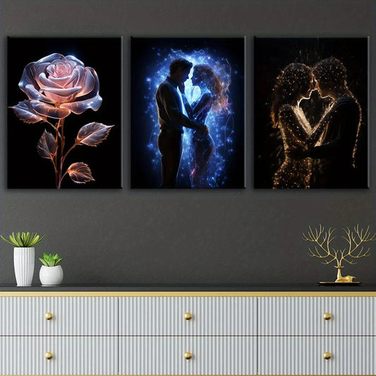 3pcs Romantic Couple Embrace Rose Metal Print Ready to Hang Art