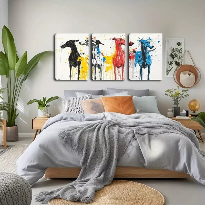 3pcs Graffiti Style, Four Cute Dogs Wall Art Set Canvas Framed 40x60cm - High Quality Print 100% Australian Made Wall Canvas Ready to Hang