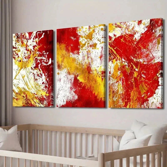 3pcs Red Golden & White Splatter Decor Wall Art Set Canvas Framed 40x60cm - High Quality Print 100% Australian Made Wall Canvas Ready to Hang