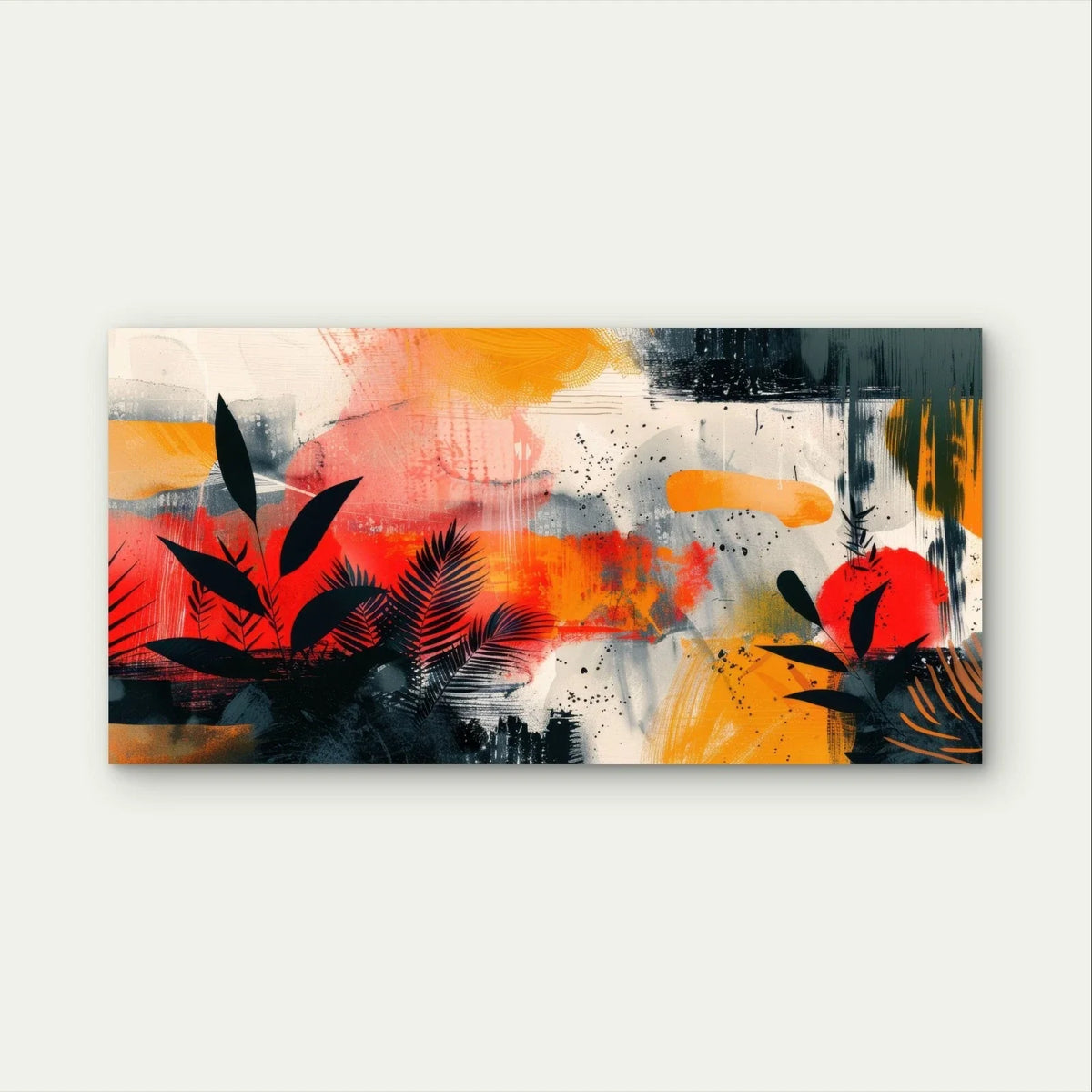 Leaves Silhouette and Sunset Paint Wall Art Canvas Office Home Framed 120x60cm