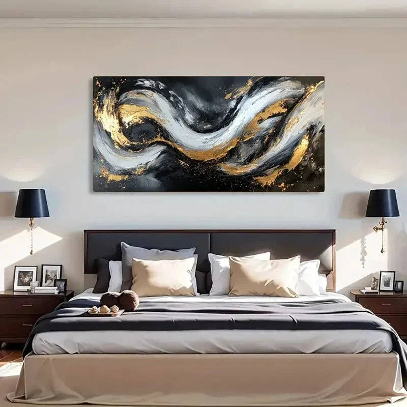 Dynamic Flow Abstract Metallic Wall Art Canvas Office Home Room Framed 120x60cm