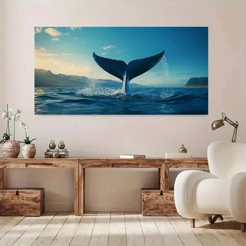 Stunning Humpback Whale Ocean Wall Art Canvas Office Home Room Framed 80x45cm