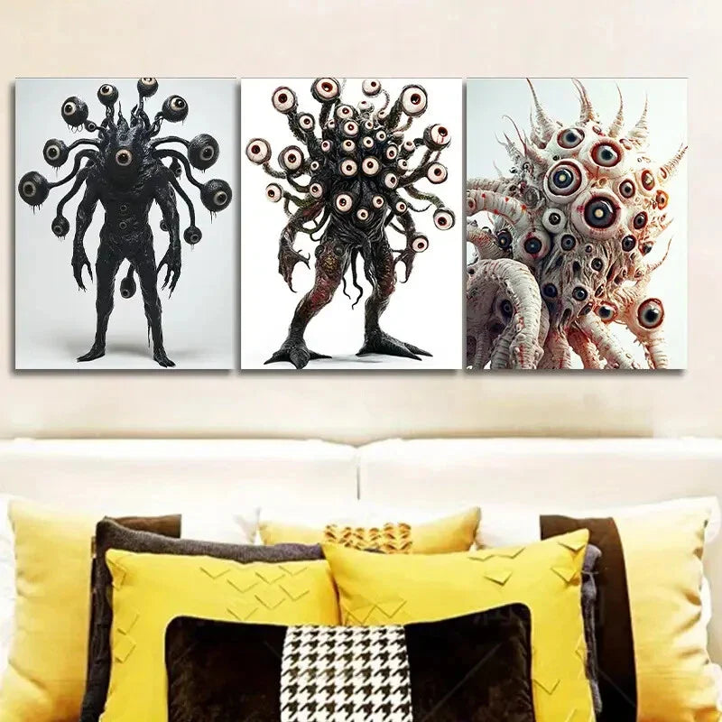 3pcs Eye Monster Art Painting   Metal Print Ready to Hang Art